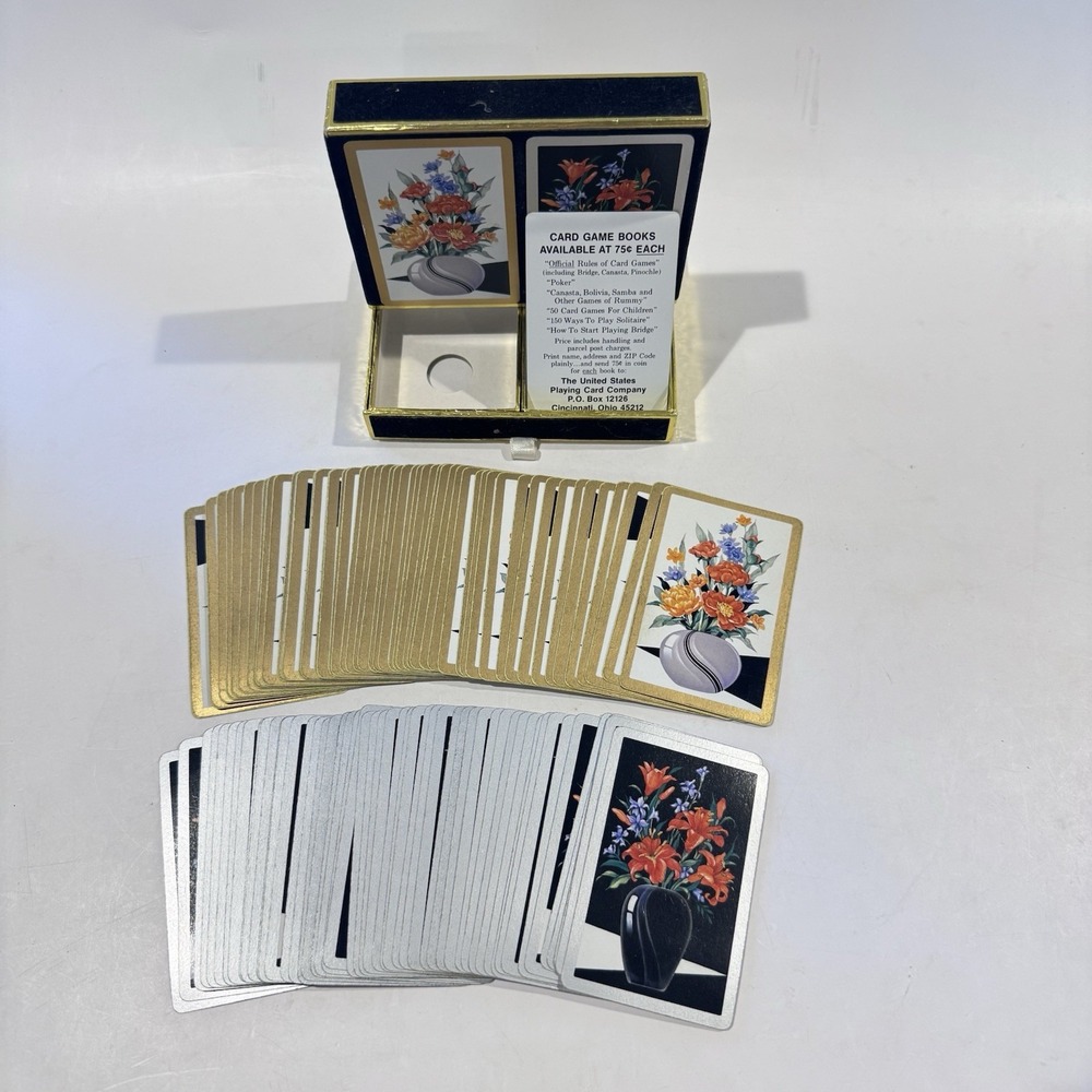 Vintage Congress Playing Cards Floral Black Velvet Box Complete LNC